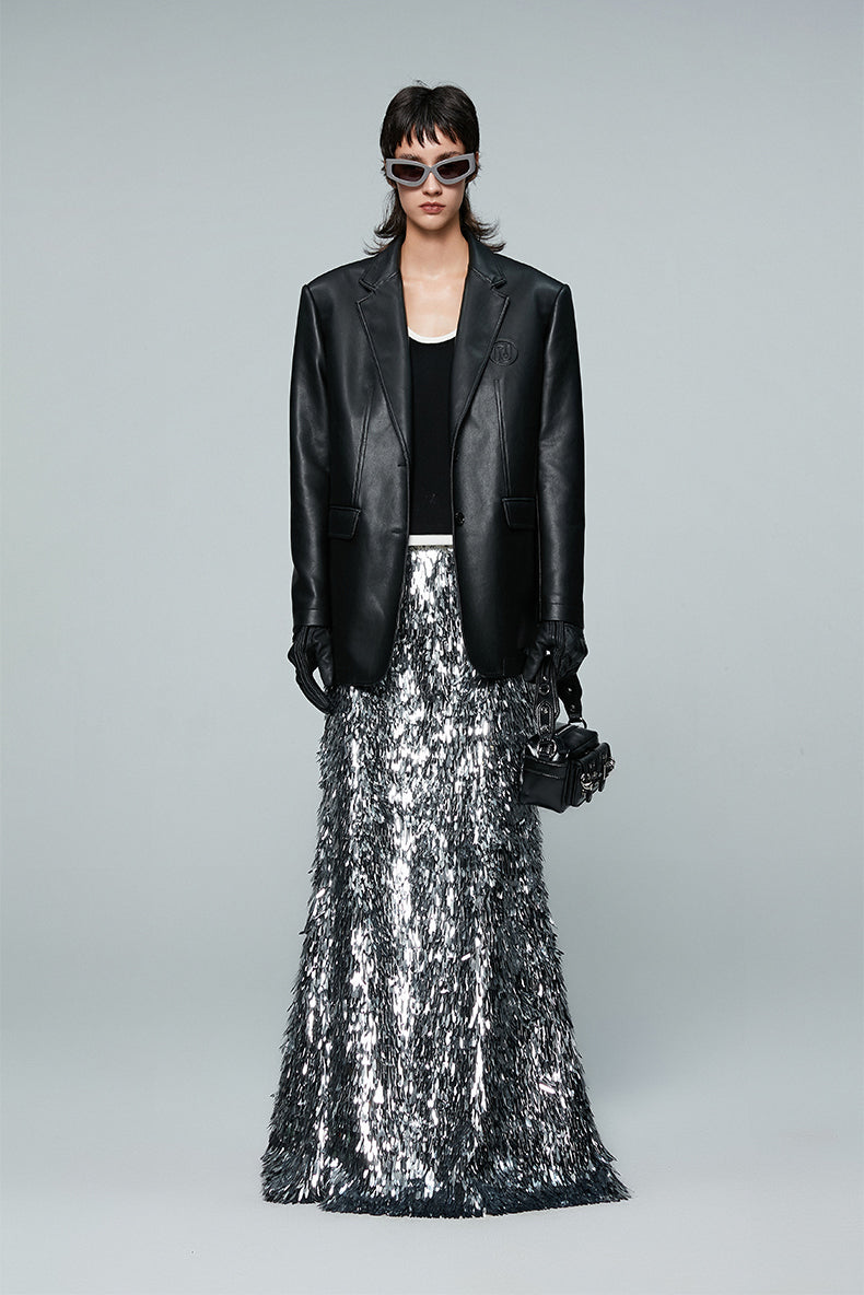 ANNAKIKI silver gray thorn sequin mermaid skirt skirt-CAROLINE