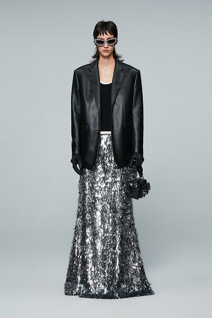 ANNAKIKI silver gray thorn sequin mermaid skirt skirt-CAROLINE