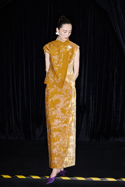 M essential Marquette designer Juyi velvet drape structure slim side vest - STREAM.