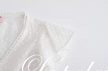 Le Palais Vintage  embroidery cotton wrap short top + high-waisted bud skirt-TEE.