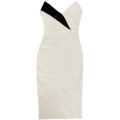 DOLLY Elegant Black and White Sleeveless Bandeau One Shoulder Long Dress-DEVIKA