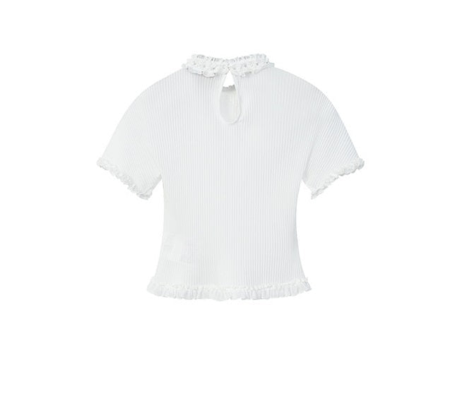 FAME White Mesh Thin Sheer Pleated Short sleeve Top - BRENNAN.