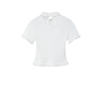 FAME White Mesh Thin Sheer Pleated Short sleeve Top - BRENNAN.
