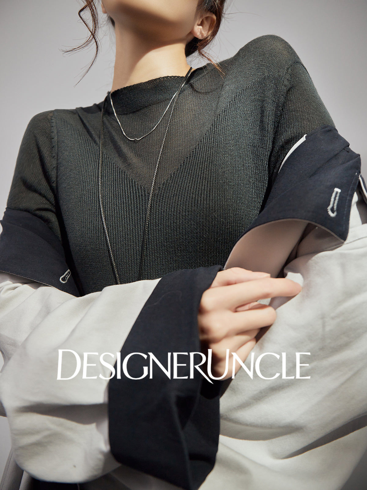 DGU "Ink World" gray long trench coat French loose high-end commuter jacket - Josephina.