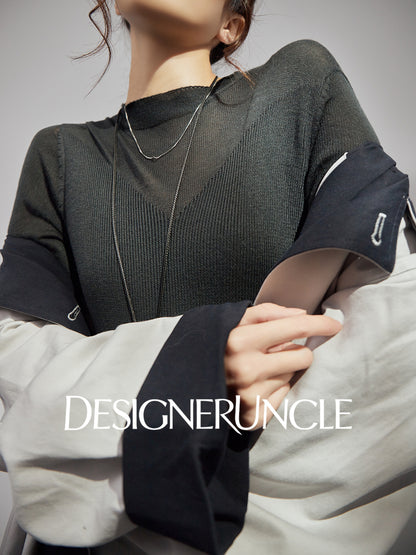 DGU "Ink World" gray long trench coat French loose high-end commuter jacket - Josephina.