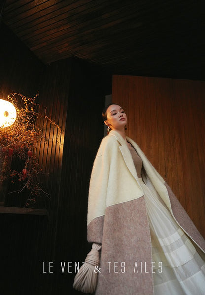 LE VENT&TES AILES French luxury fine long color-block wool coat -ALEC.