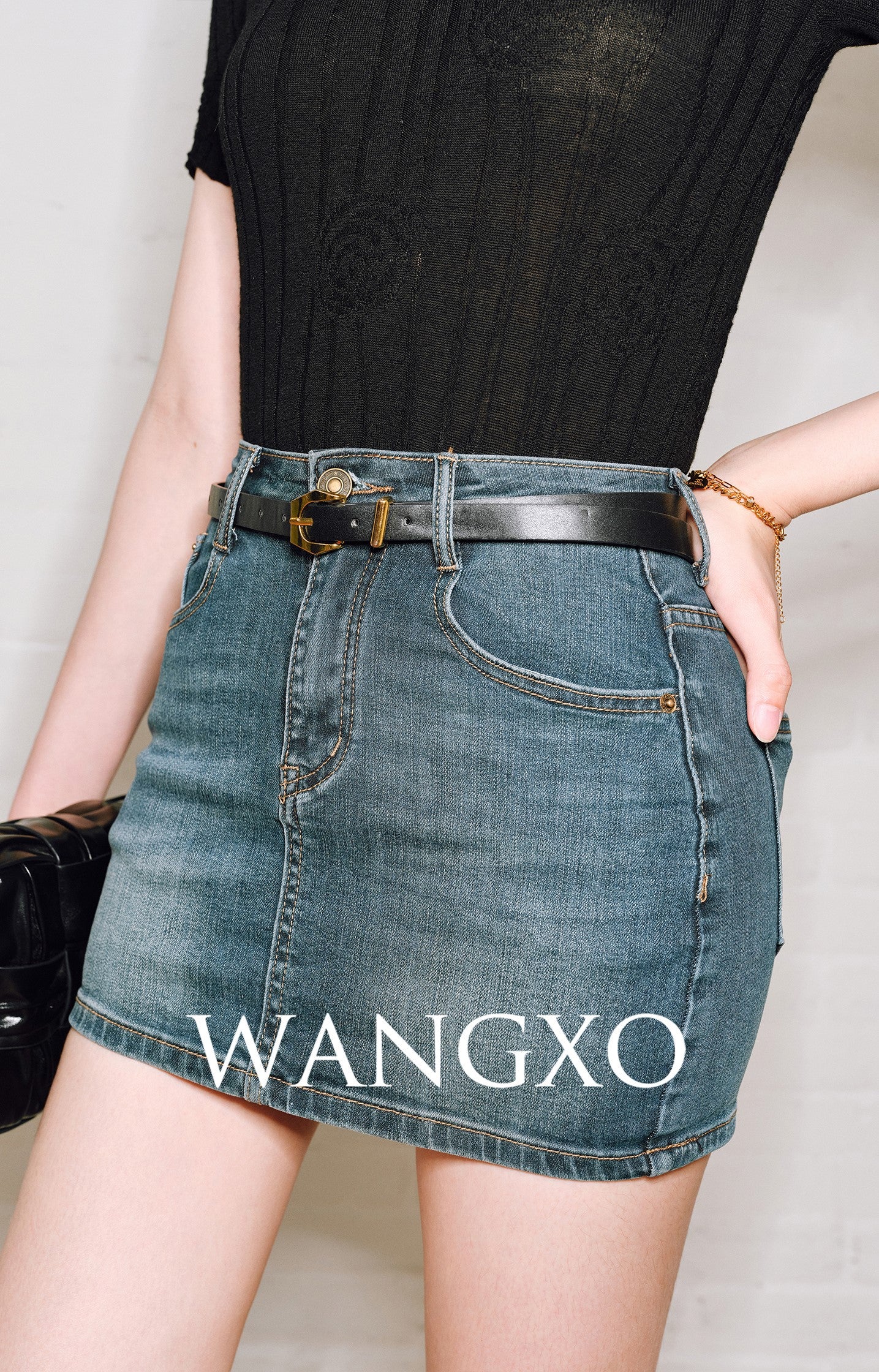 WANGXO | Denim High-Waisted Slim Anti-Ride Culottes Skirt-SERAPHINA.