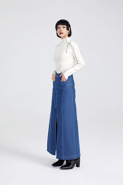 TINY IN large slit long three-dimensional denim skirt -MANNIE
