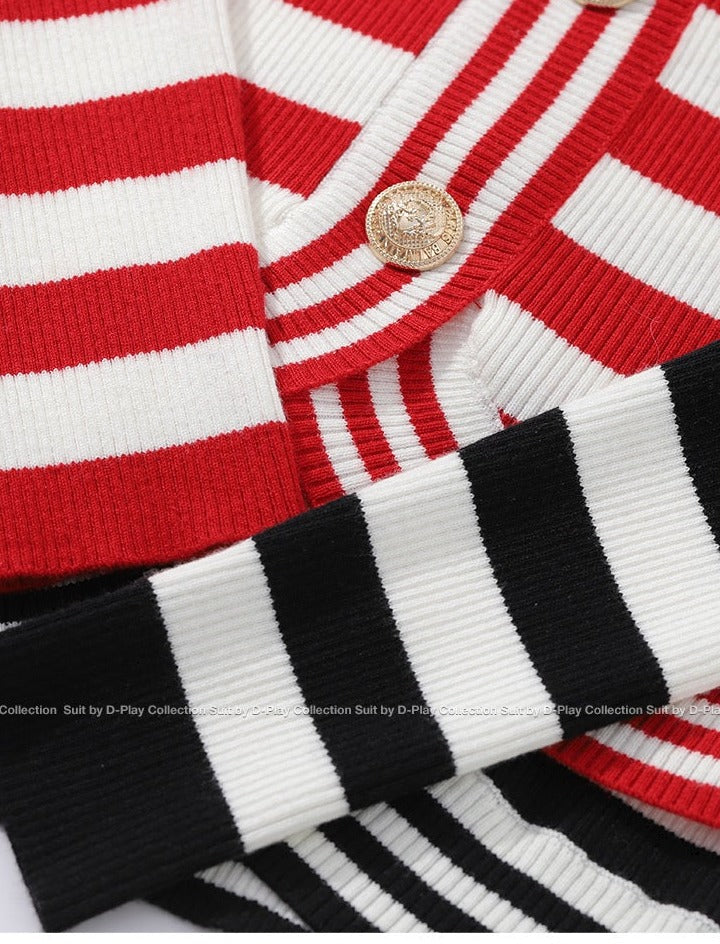 Autumn Panda Striped Slim Knit top - Naniop