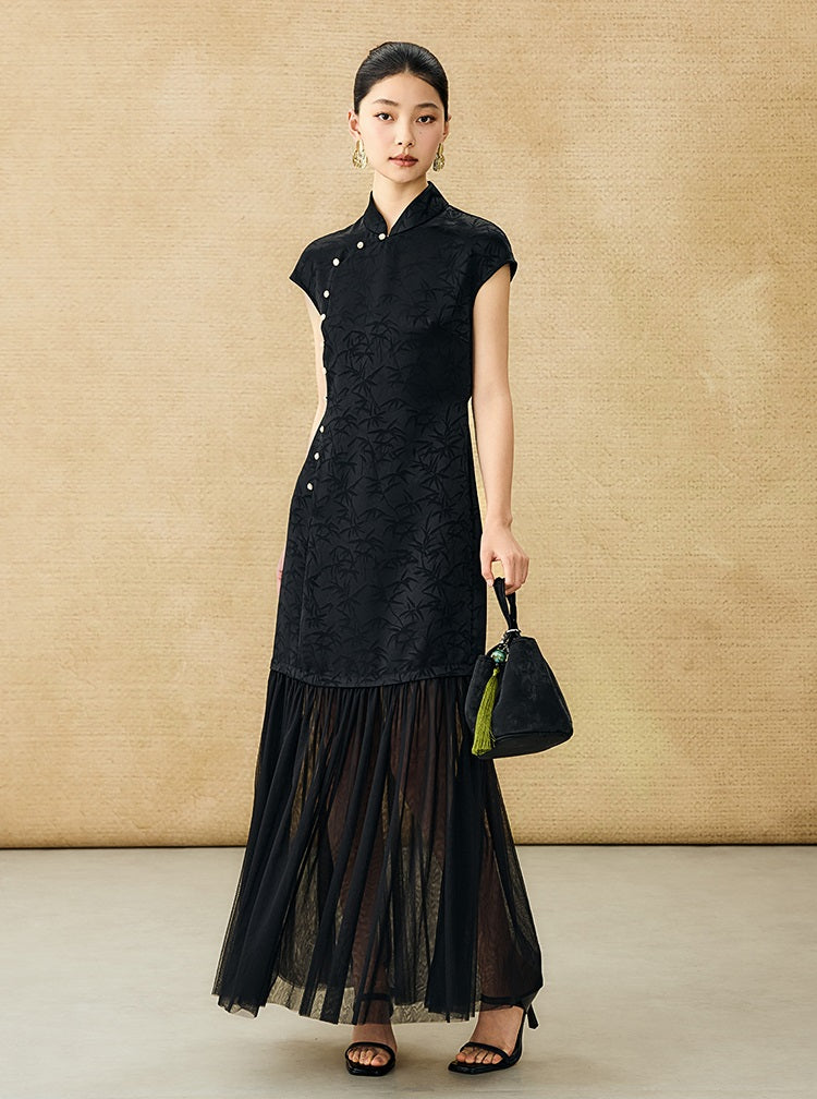 HECO Chinese Modified Diagonal Stand-up Collar Cheongsam ress- OWEN.