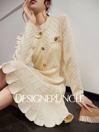 DGU "Suyu" apricot new knitted French elegant waist commuter skirt - Josephina.