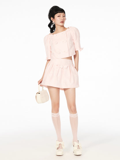 FAME beaded jacquard short-sleeved jacket cropped top - ZOE