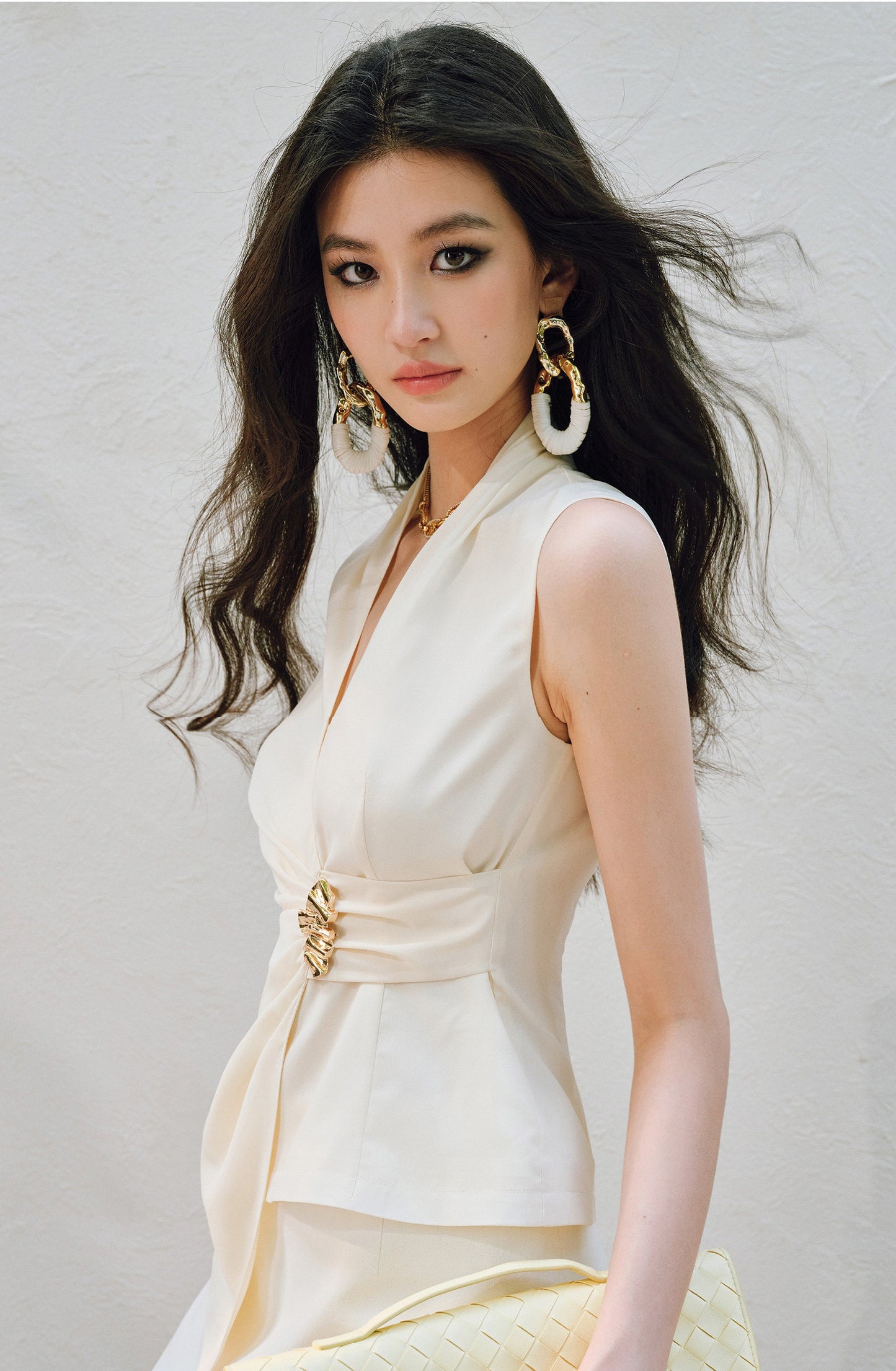 WANGXO | Innovative Weaving Texture Overlapping V-Neck Sleeveless Top -KEIA