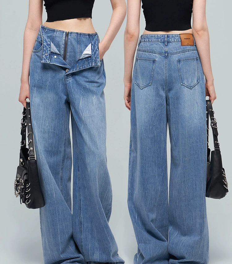 ANNAKIKI Nich Retro fried color loose wide-leg jeans for women-IZUMI