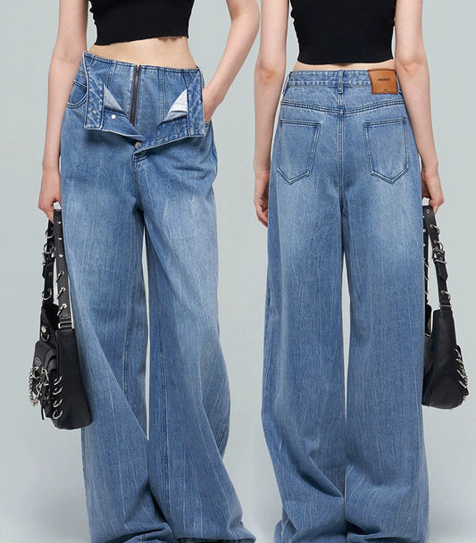 ANNAKIKI Nich Retro fried color loose wide-leg jeans for women-IZUMI