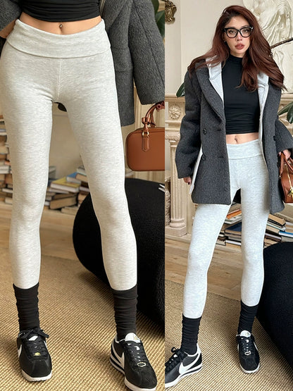 Le Palais Vintage Original Black Silver Grey Multi-Wear Wide-brimmed Fleece Hip Leggings-LEN