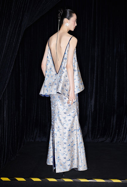 M essential Mackay designer butterfly jacquard blue vine butterfly dress skirt - MASTER.