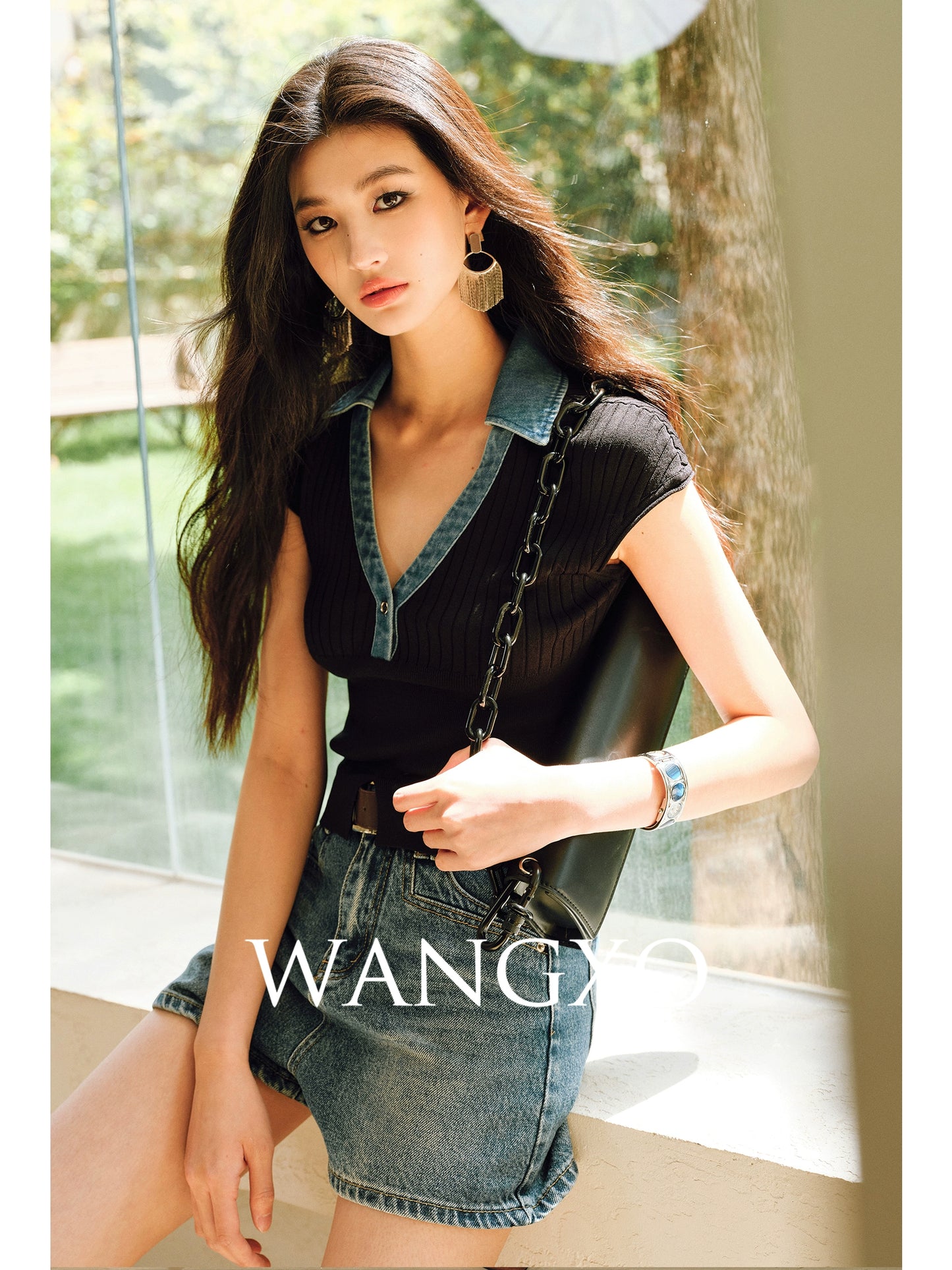 WANGXO |Micro A-Line High-Waisted Lightweight Denim Shorts with Vintage Finish -ZINA