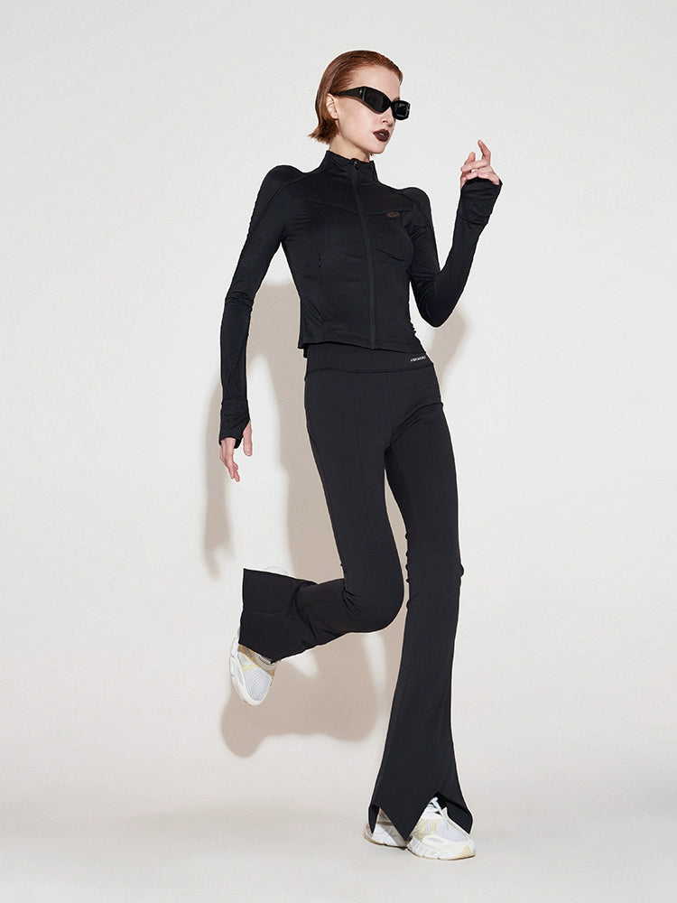 ANNAKIKI autumn black sports line split line short sunscreen jacket-ZHANG