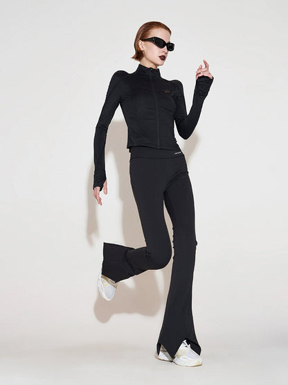 ANNAKIKI autumn black sports line split line short sunscreen jacket-ZHANG