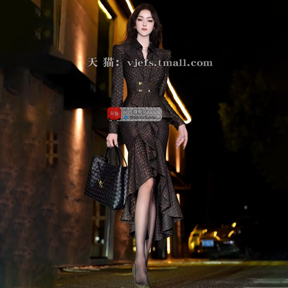 VJE  Fake Two-Piece Top Ruffled Hip Skirt Two-Piece Set- REAL.