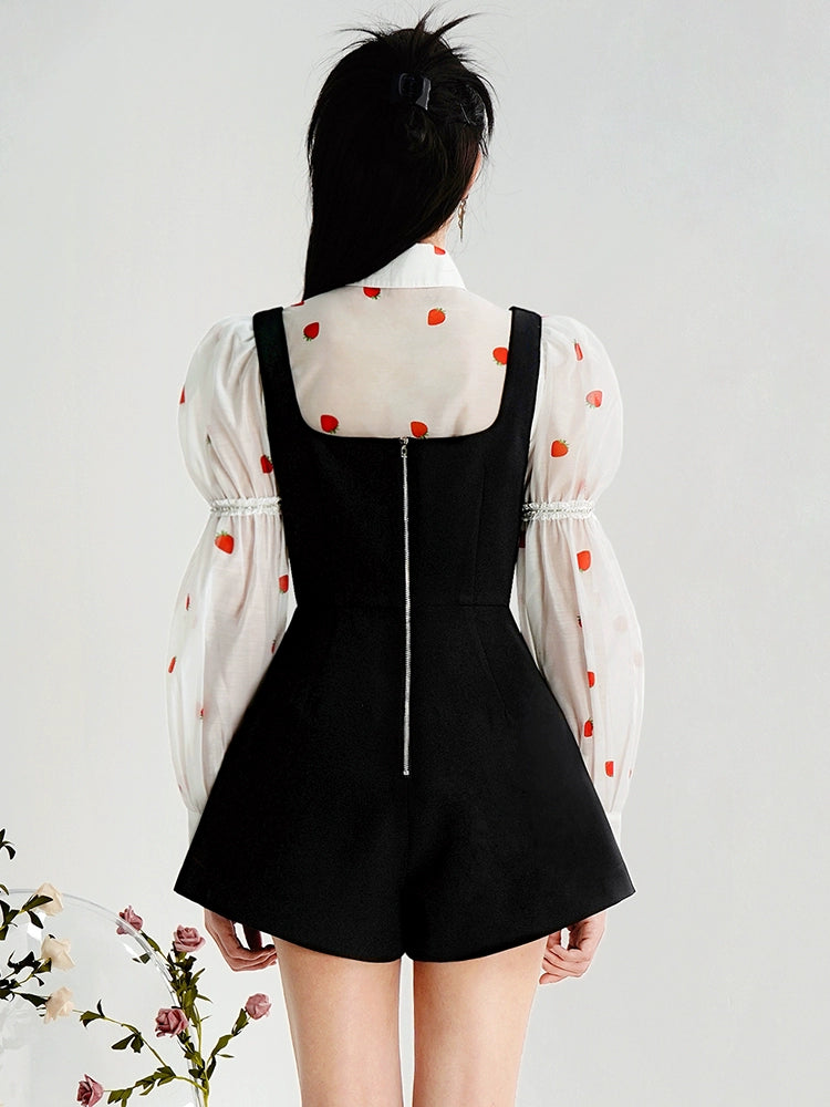 CHECOCRE Elegant Foreign Strawberry Print Three-Piece Set Dress - MARK