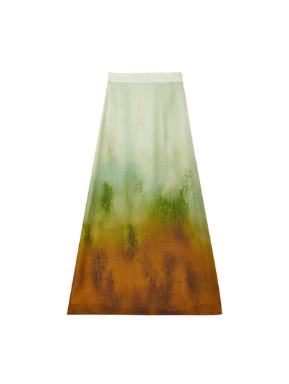 HECO Blended Chiffon Drape A-line High waist Yellow Green Thin Skirt Women - DEPTH.