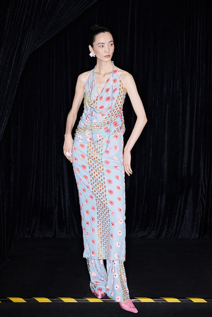 M essential Ma Kai designer Qu Kun burnt flower velvet nail beads open back dress - ALPHA.