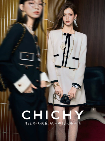 CHICHY French Fragrance Jacket White Sleeveless Dress Set-KOMI