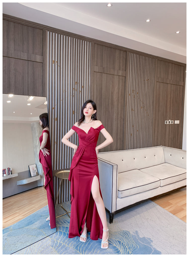 DOLLY Luxury Sleeveless Off Shoulder Tube Tob Long Irregular Slit Dinner Dress-KOKIE