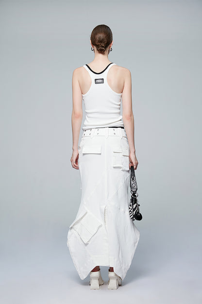 ANNAKIKI white geometric irregular split cargo skirt-MIKASA