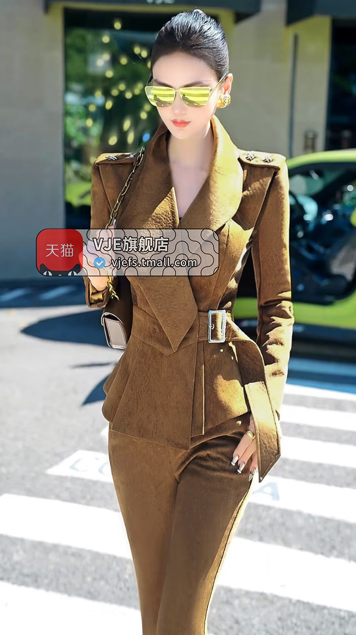 VJE Top Micro Flared Pants Two-Piece Business Style Suit-KIM.