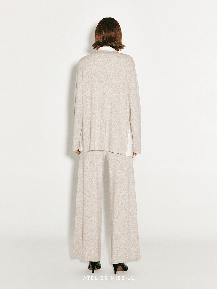 ATELIER MISS LU Geometric Contrast Cashmere and Wool-blend Cardigan -Poppy