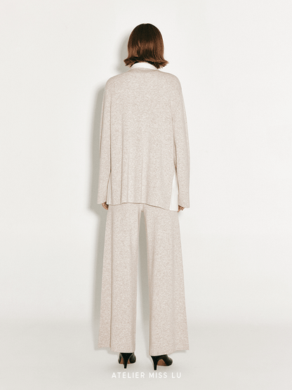 ATELIER MISS LU Geometric Contrast Cashmere and Wool-blend Cardigan -Poppy