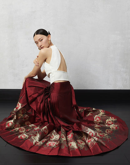 HECO Summer High Waist  Pleated Woven Gold Horse Face Skirt Woman - vaca.