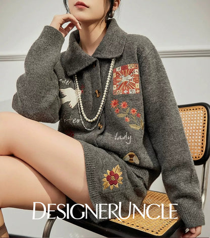 DGU×LAB|Gray Suit Printed Cardigan Knitted Shorts Two-Piece Set - PRESENCE