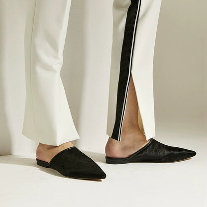 B-FEI simple horsehair niche mules pointed toe shoes-IKKI.