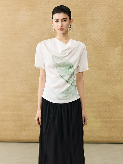 HECO Chinese Art Butterfly Print Swing Neck T-Shirt Waist Slim Top - CONJOR .