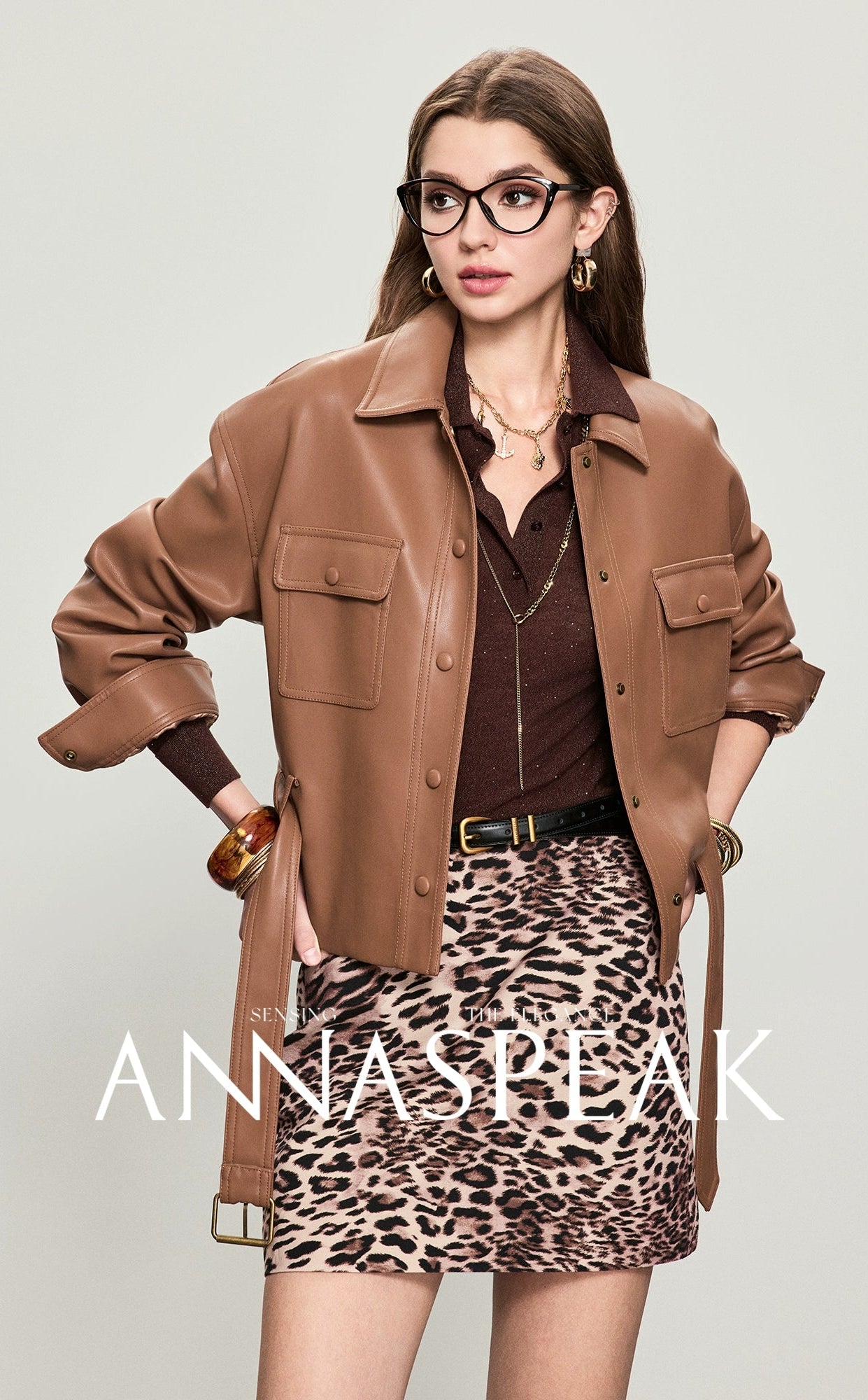 ANNASPEAK brand environmentally friendly leather silhouette jacket-LOXY.