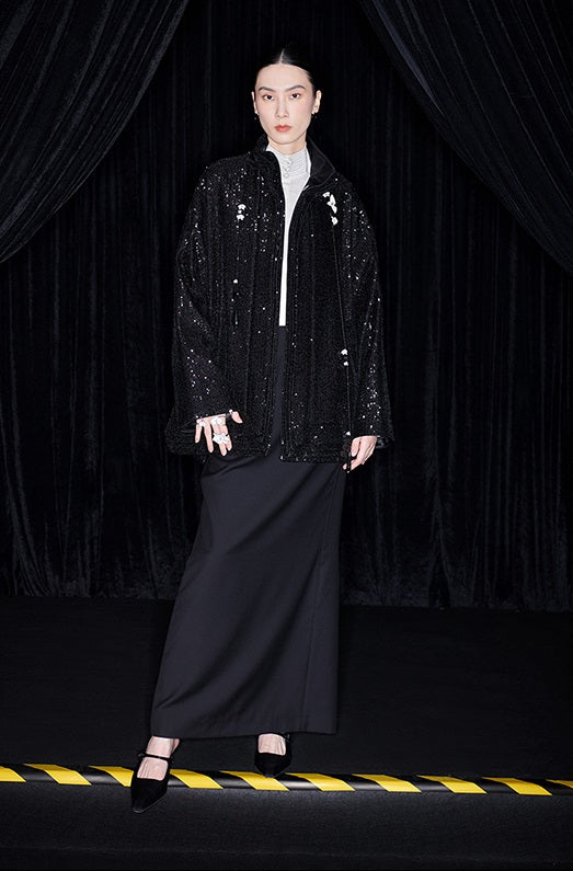 M essential Ma Kai designer Jingye embroidered fabric multi-collar structure jacket - DIVINE.