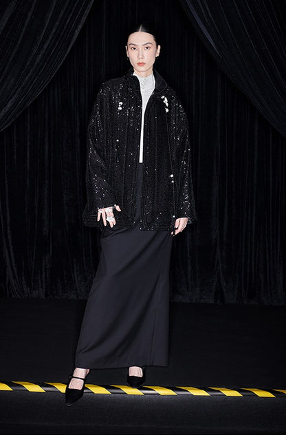 M essential Ma Kai designer Jingye embroidered fabric multi-collar structure jacket - DIVINE.