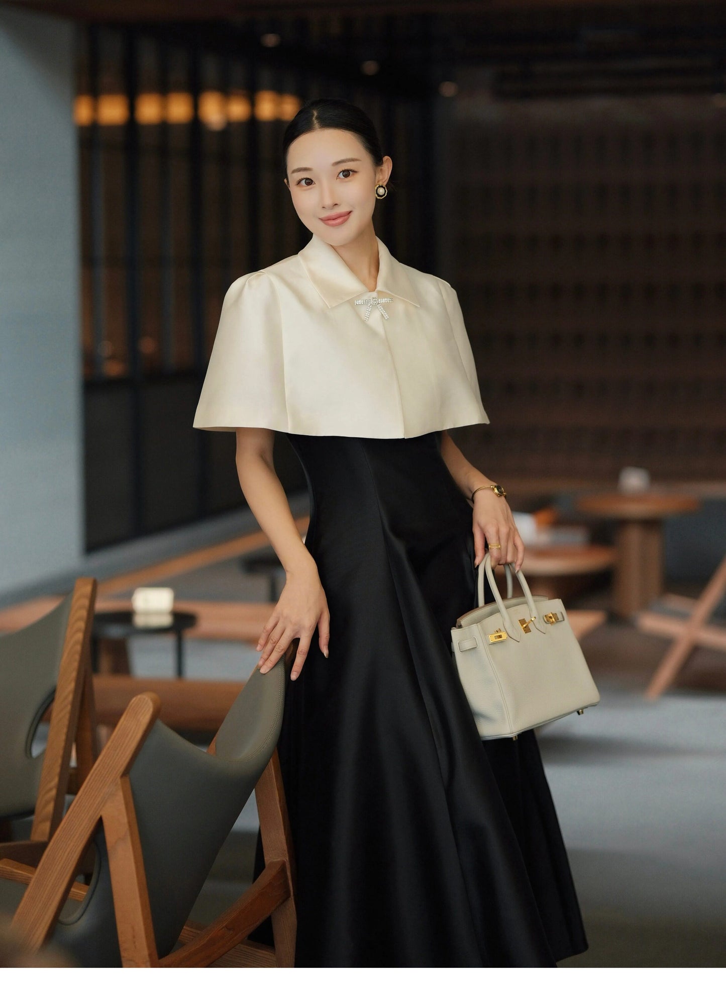 ATELIER MISS LU  Contrasting Bow Splicing Dress Long Skirt - MARTA.