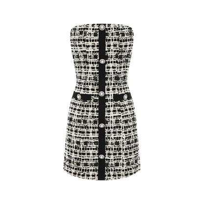 Wardrobes by Chen High End plaid twee Diamond Button Jacket mini dress- Kaya