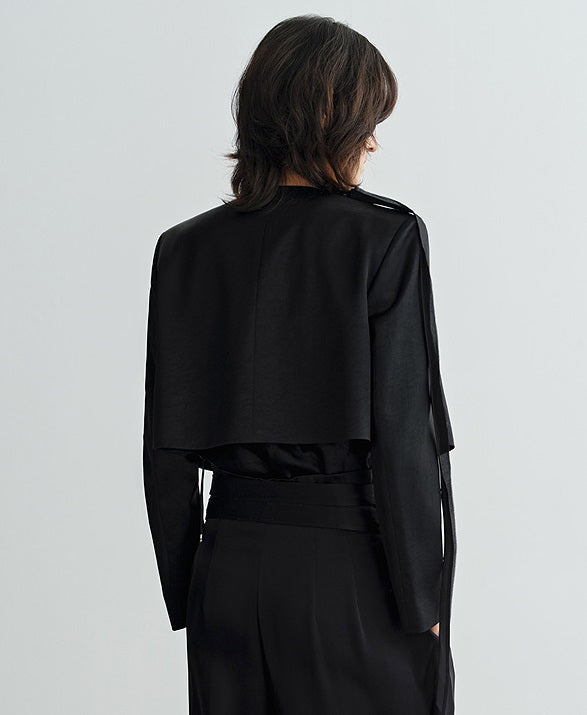 COMME MOI Lv Yan Designer Summer Women's Acetate Double-Sided Satin Collarless Short Suit - EMERY.