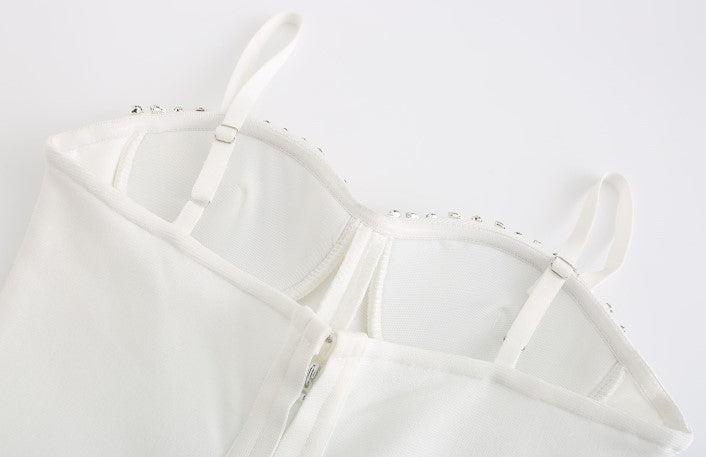 DOLLY Luxury 0ff Shoulder Sleeveless Diamond Bandage Sexy Slit Banquet Dress-PALOMA