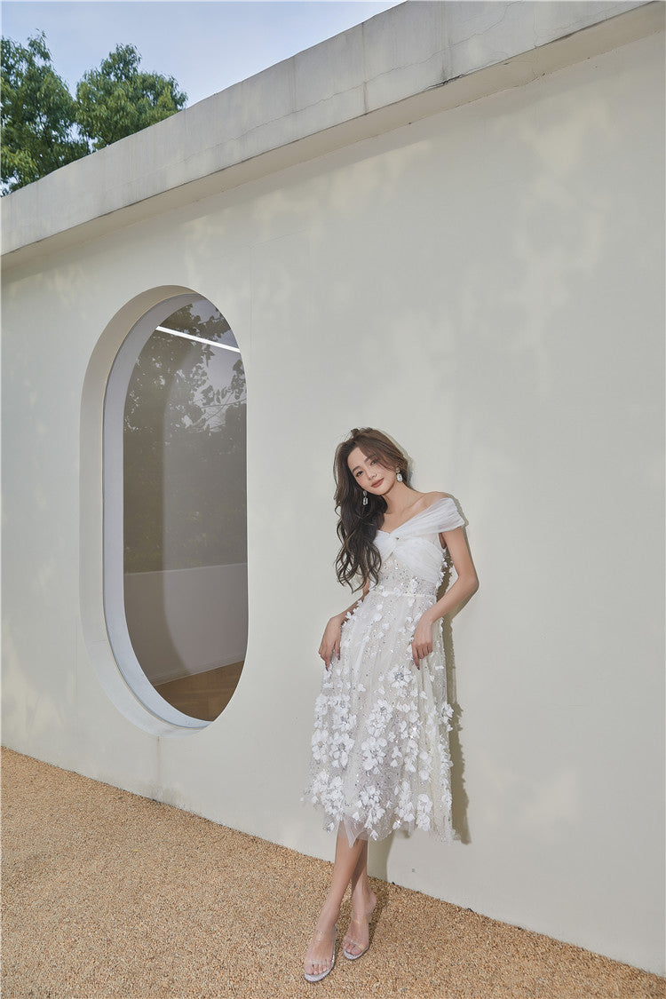 Spot Wardrobes by Chen Elegant White Embroidered applique  wedding Dress-Swiss