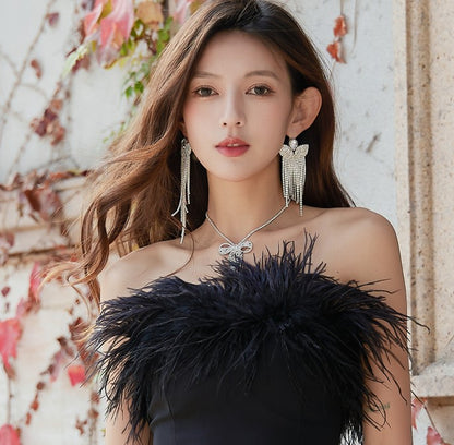 DOLLY Elegant White Diamond Tassel Earring-NONNA