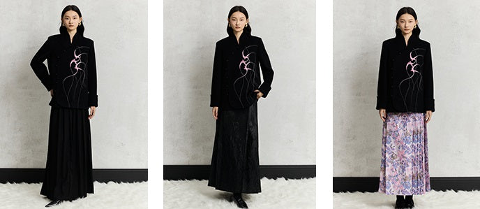 HECO Swallow embroidery tweed black Jacket Women - sinc.