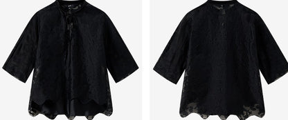 COMME MOI  summer women's silk embroidered half-sleeved top - EVE.
