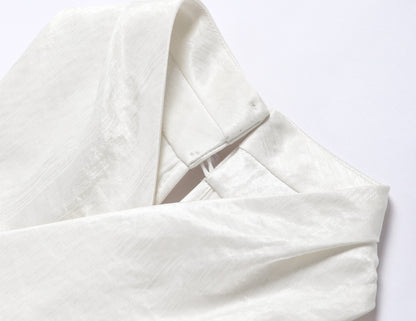 WANGXO Hand-Pinched Pleats Cross Halterneck Umbrella Swing Top with Sculpted Elegance -NYRA